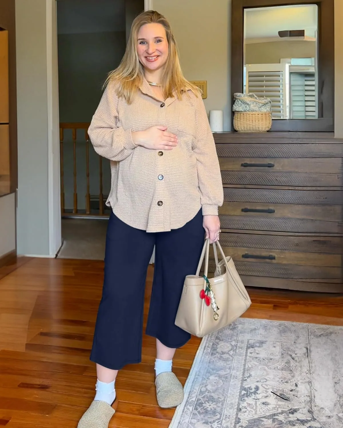 G4Free Wide Leg Maternity Yoga Capris Over The Belly Stretch Pregnancy Cropped Pants with Pockets