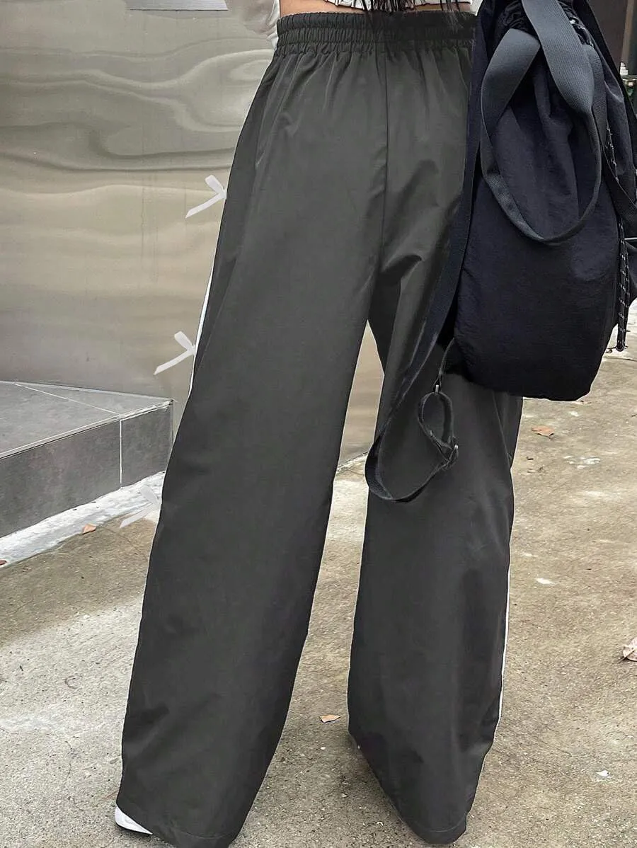 GAMMIS Women's Bow Tie Wide Leg Sweatpants Elastic Waist Parachute Baggy Pants Track Y2K Trousers