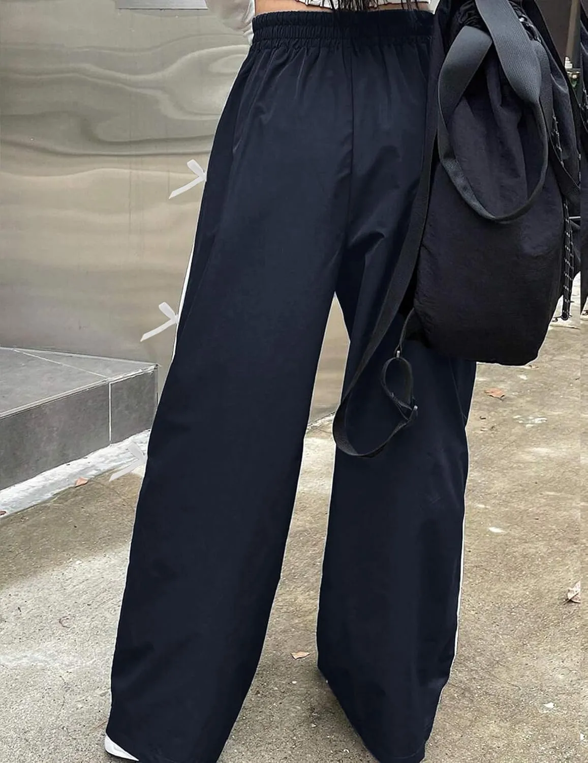 GAMMIS Women's Bow Tie Wide Leg Sweatpants Elastic Waist Parachute Baggy Pants Track Y2K Trousers