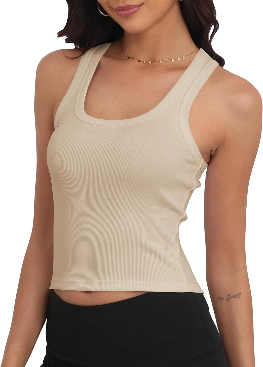 GEMBERA Women Sleeveless Scoop Neck Racerback Ribbed Knit Fitted Teen Basic Crop Tank Top Shirt