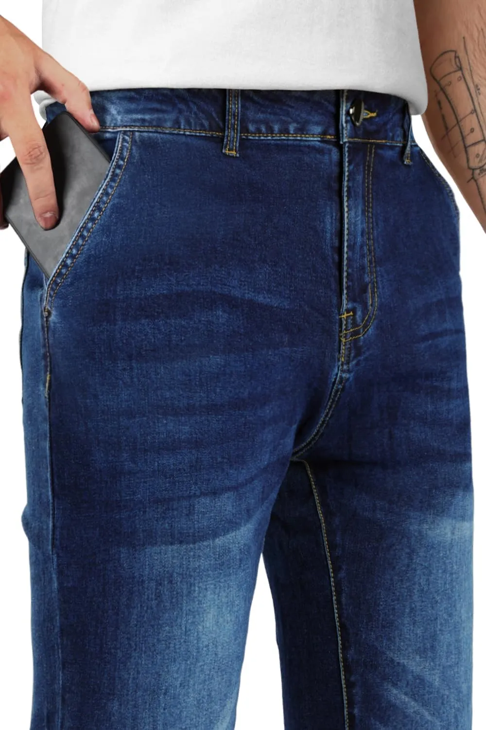 GINGTTO Men's Slim Fit Jeans Flared Stacked Denim Pants Hip Hop Streetwear