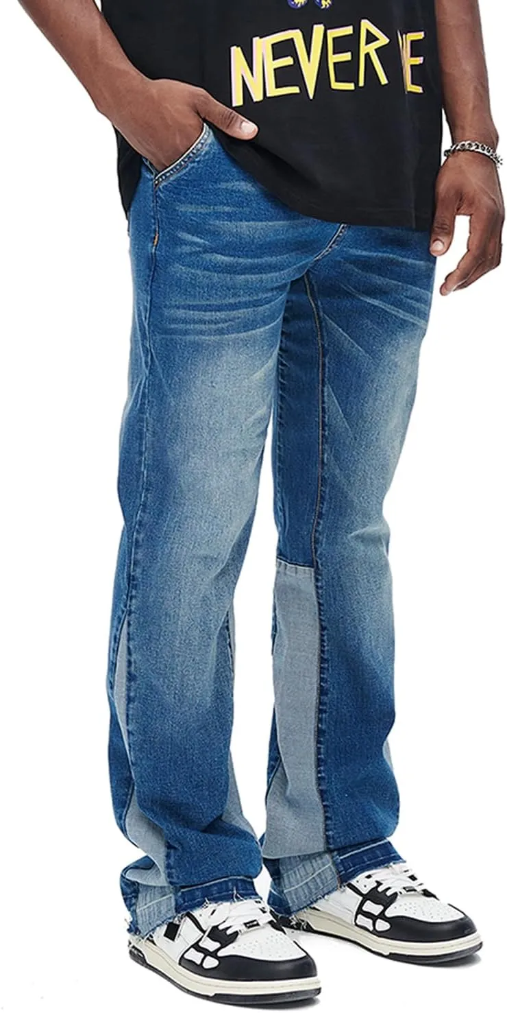 GINGTTO Men's Slim Fit Jeans Flared Stacked Denim Pants Hip Hop Streetwear