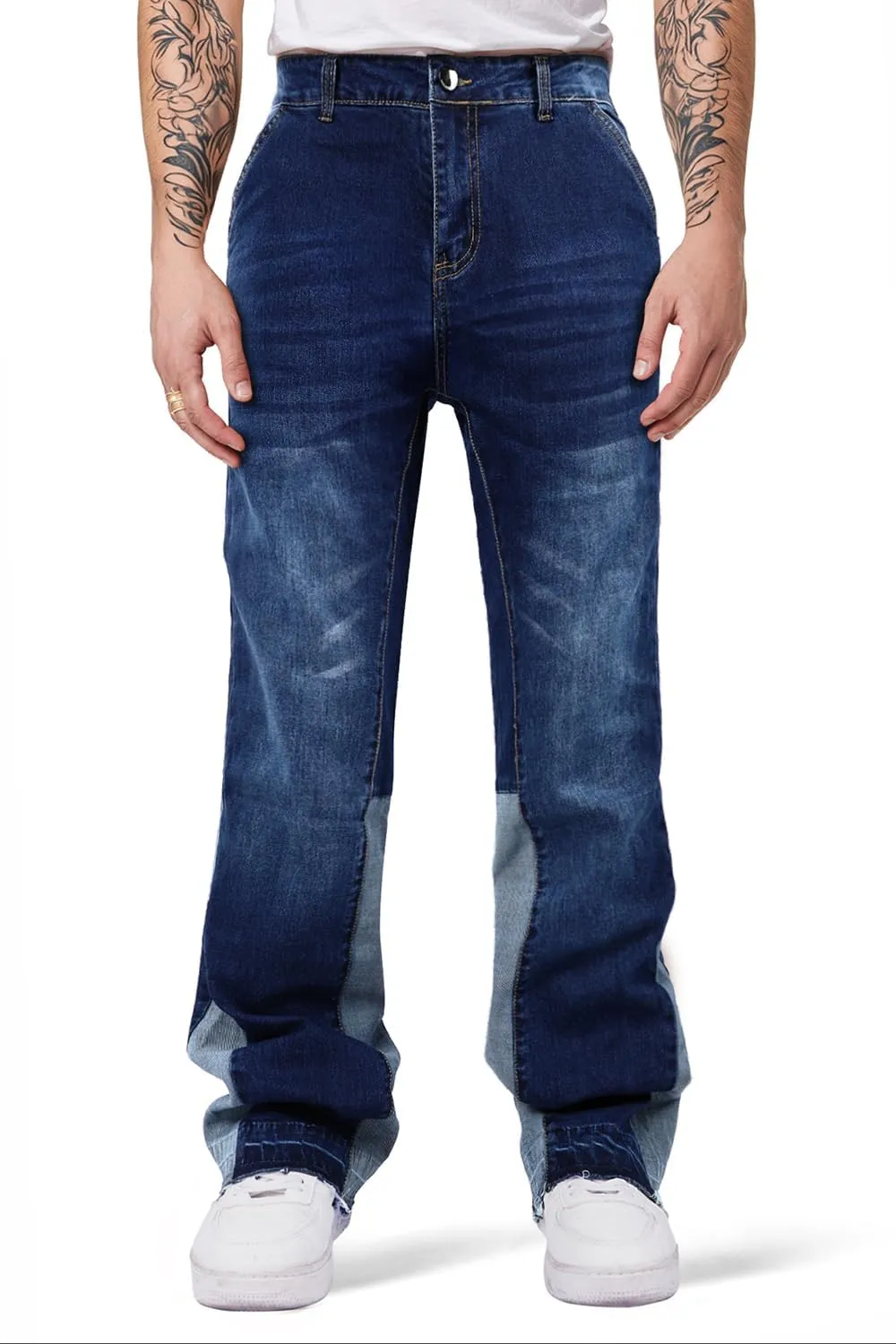 GINGTTO Men's Slim Fit Jeans Flared Stacked Denim Pants Hip Hop Streetwear
