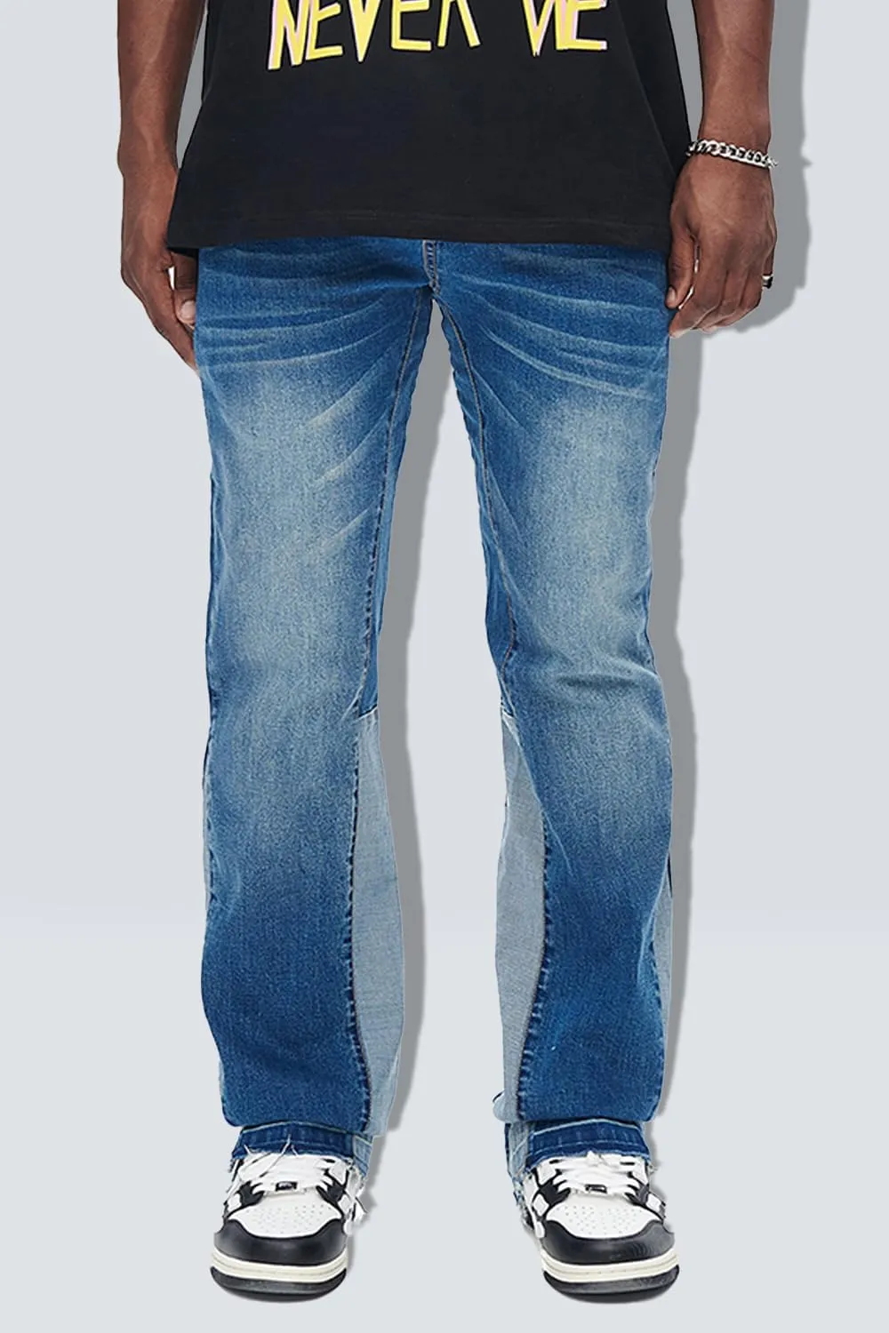 GINGTTO Men's Slim Fit Jeans Flared Stacked Denim Pants Hip Hop Streetwear