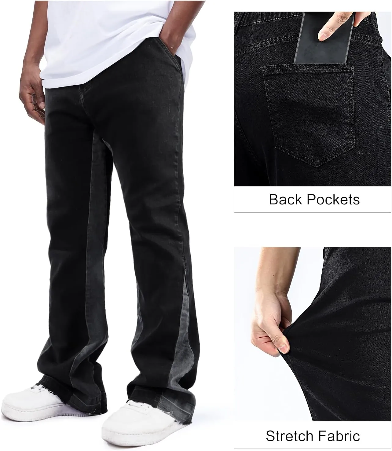 GINGTTO Men's Slim Fit Jeans Flared Stacked Denim Pants Hip Hop Streetwear