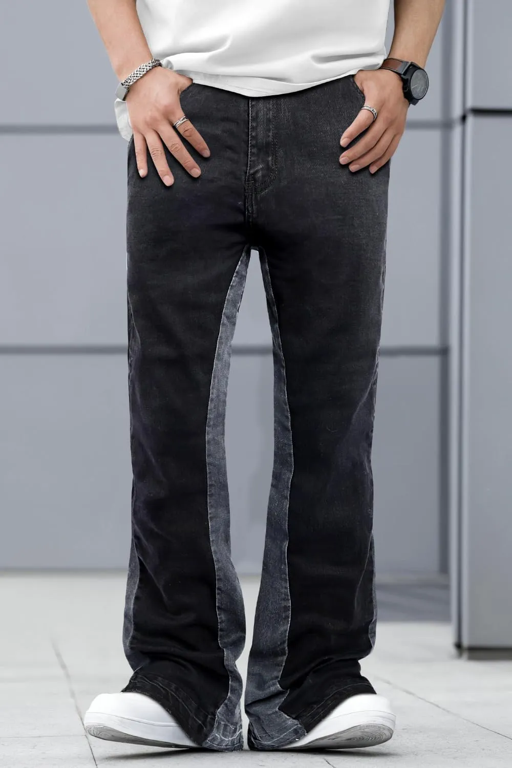 GINGTTO Men's Slim Fit Jeans Flared Stacked Denim Pants Hip Hop Streetwear
