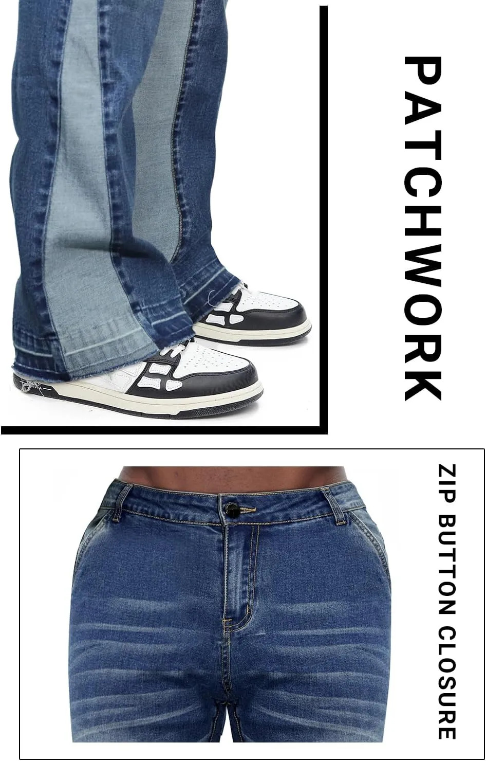 GINGTTO Men's Slim Fit Jeans Flared Stacked Denim Pants Hip Hop Streetwear