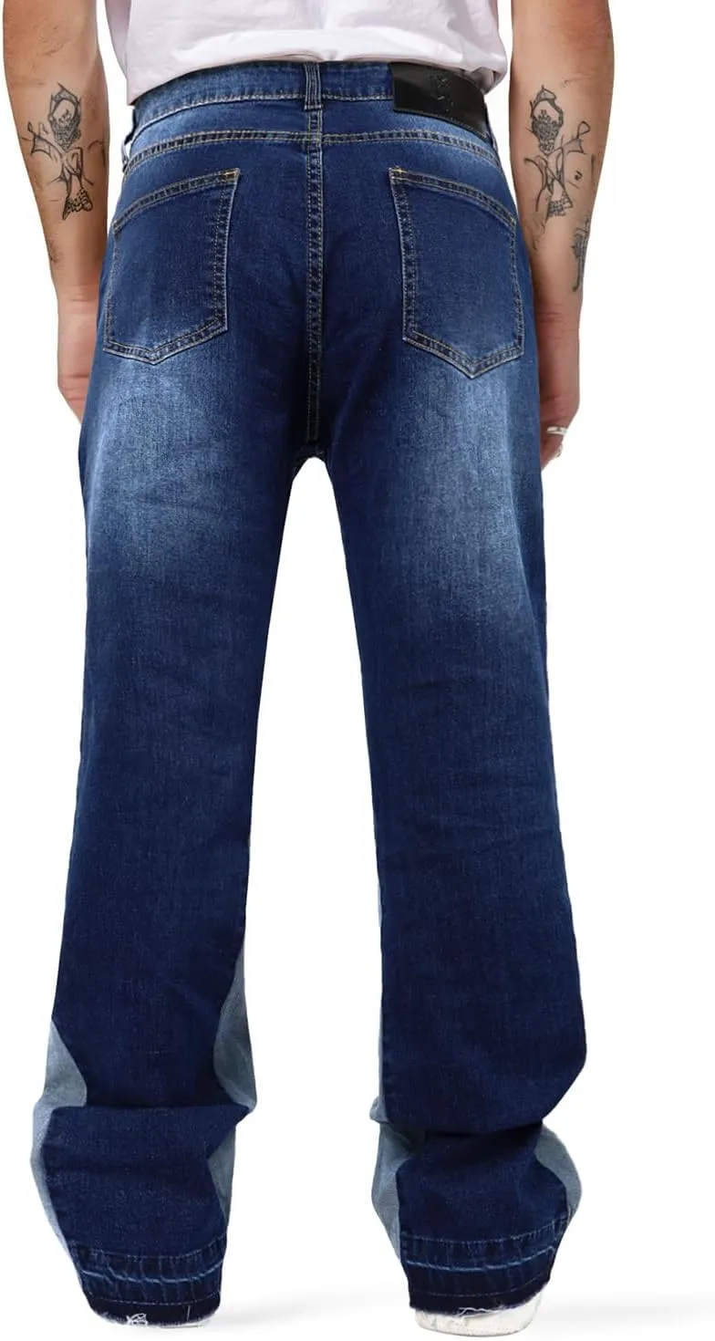 GINGTTO Men's Slim Fit Jeans Flared Stacked Denim Pants Hip Hop Streetwear