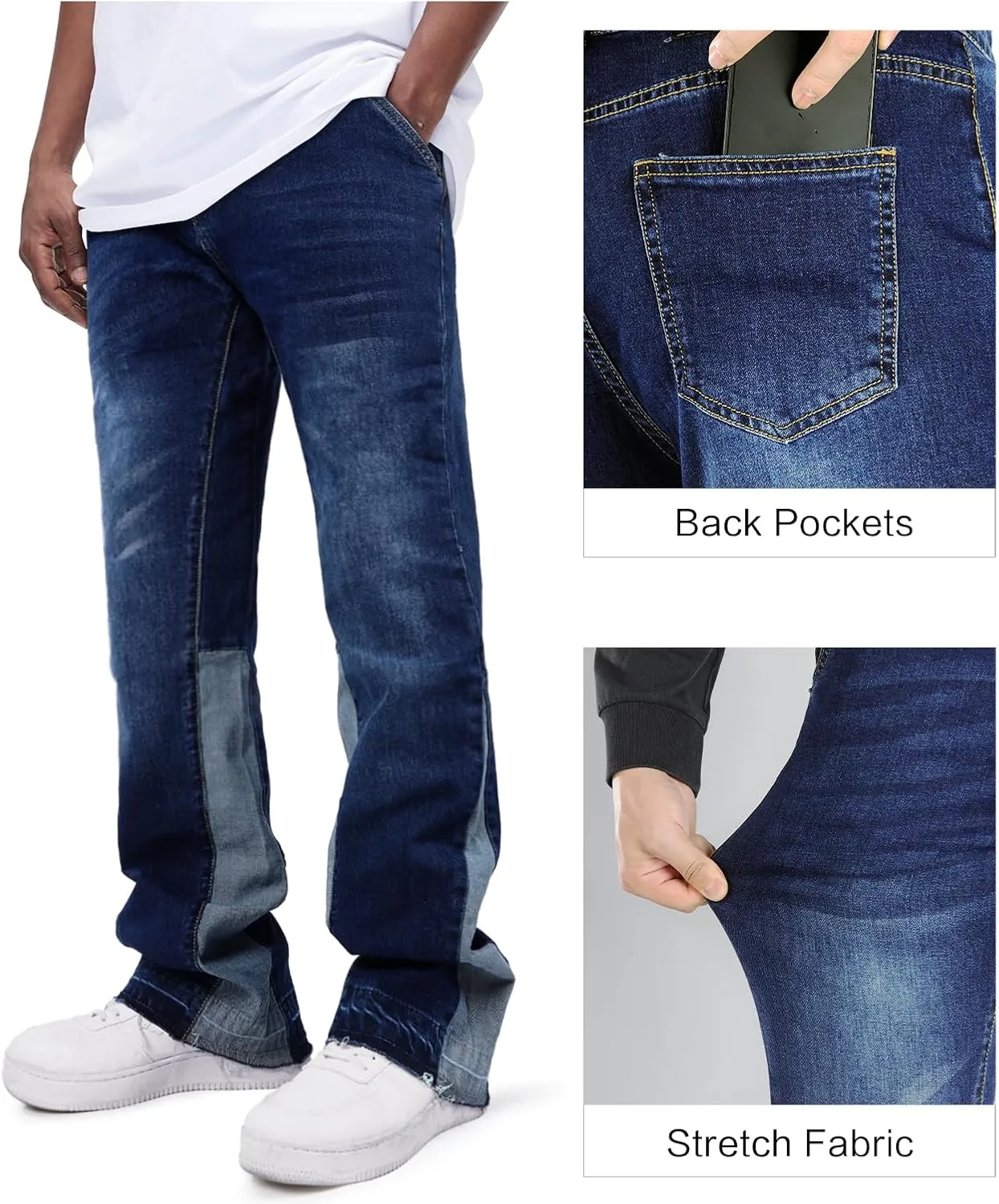 GINGTTO Men's Slim Fit Jeans Flared Stacked Denim Pants Hip Hop Streetwear