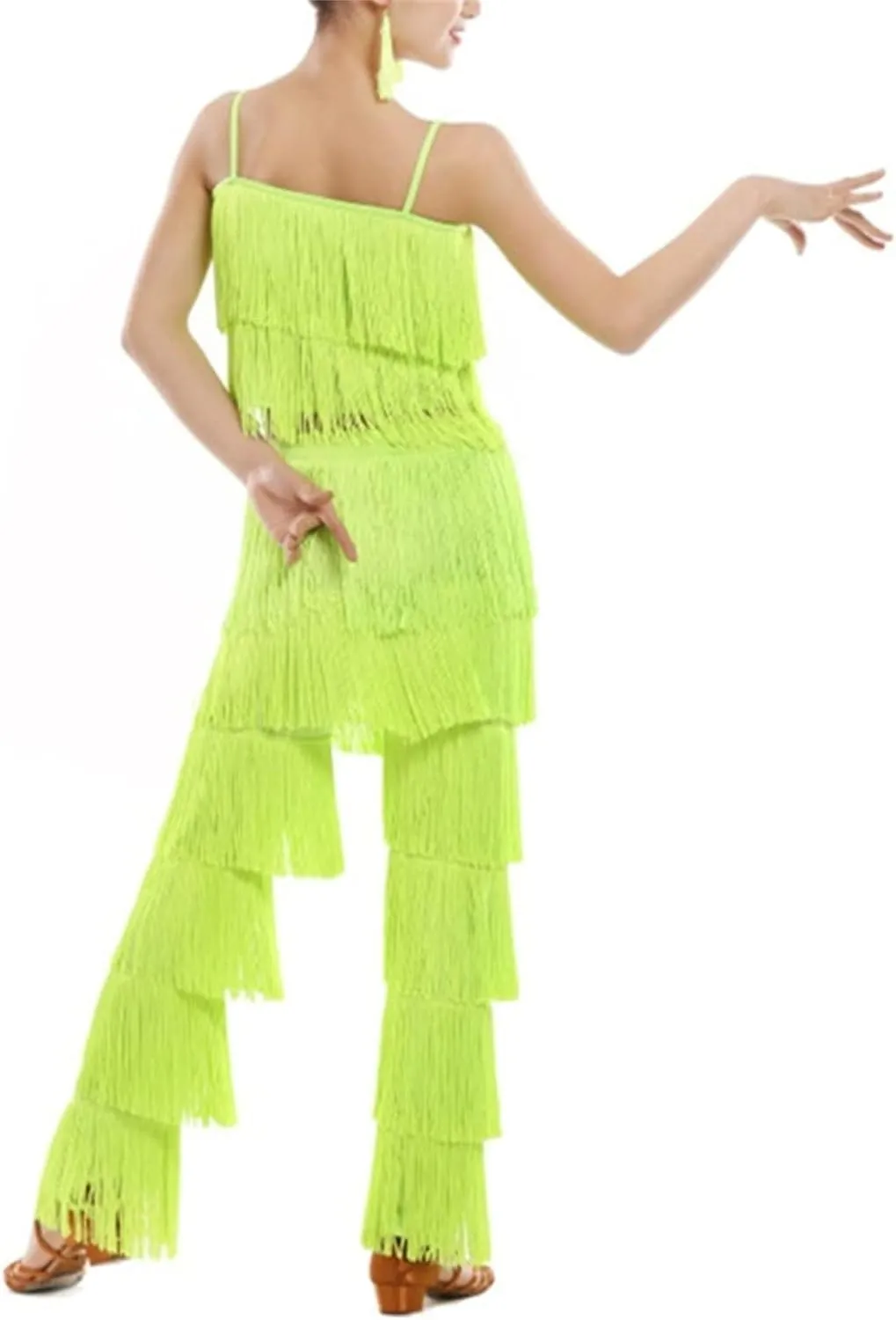 Girls 2 Pcs Latin Dance Costume Sets Tassel Camisole Tops Fringe Pants Modern Salsa Ballroom Outfits