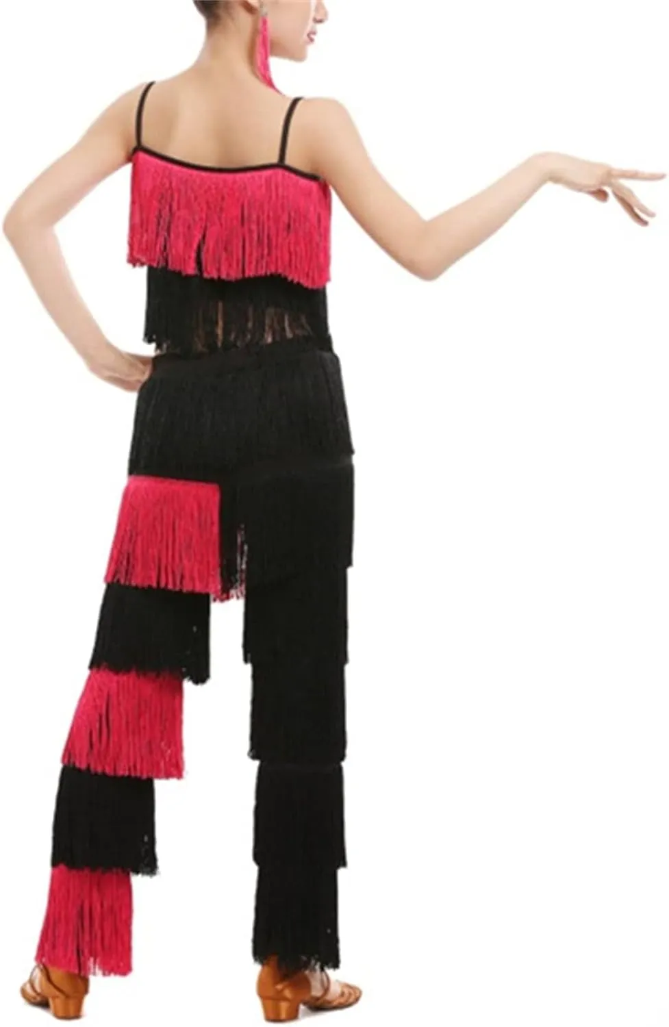Girls 2 Pcs Latin Dance Costume Sets Tassel Camisole Tops Fringe Pants Modern Salsa Ballroom Outfits