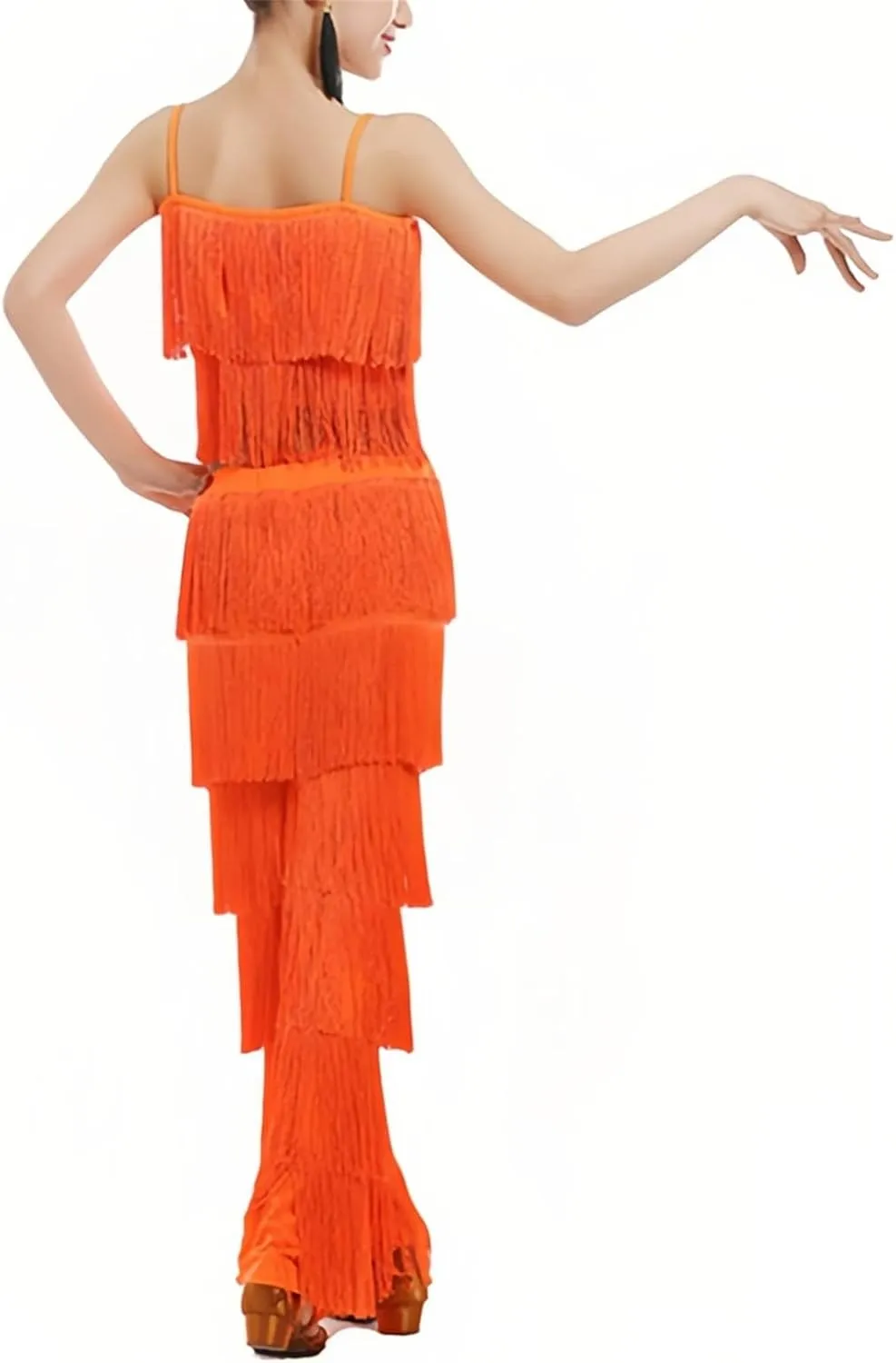 Girls 2 Pcs Latin Dance Costume Sets Tassel Camisole Tops Fringe Pants Modern Salsa Ballroom Outfits