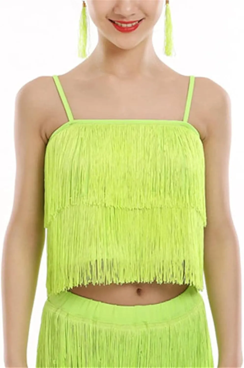 Girls 2 Pcs Latin Dance Costume Sets Tassel Camisole Tops Fringe Pants Modern Salsa Ballroom Outfits