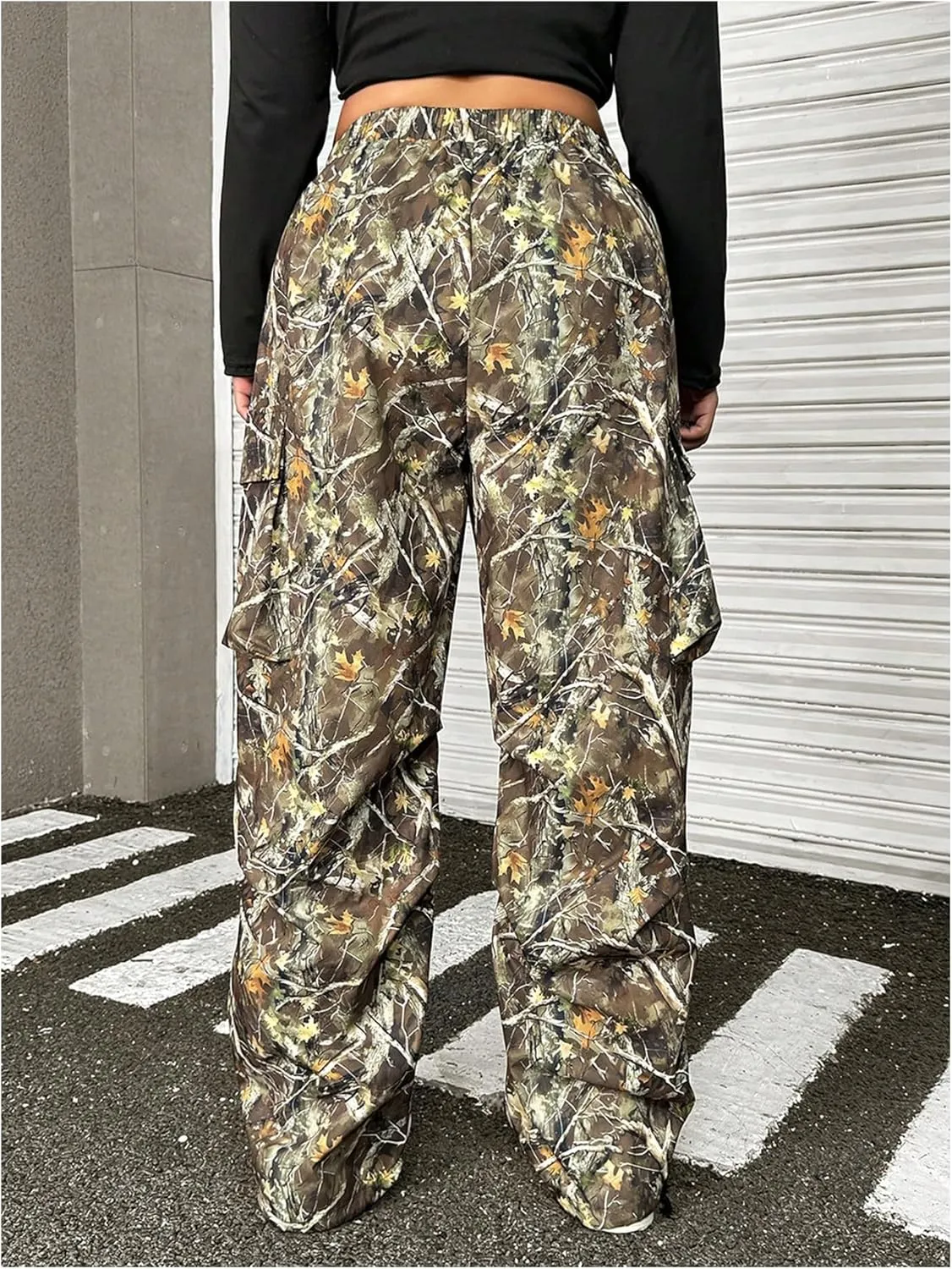 GORGLITTER Women's Plus Size Baggy Cargo Sweatpants Joggers Y2K Camo Camouflage Straight Leg Sweat Pants Street Wear