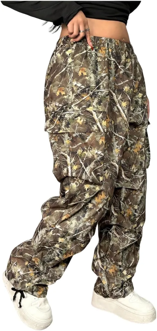 GORGLITTER Women's Plus Size Baggy Cargo Sweatpants Joggers Y2K Camo Camouflage Straight Leg Sweat Pants Street Wear