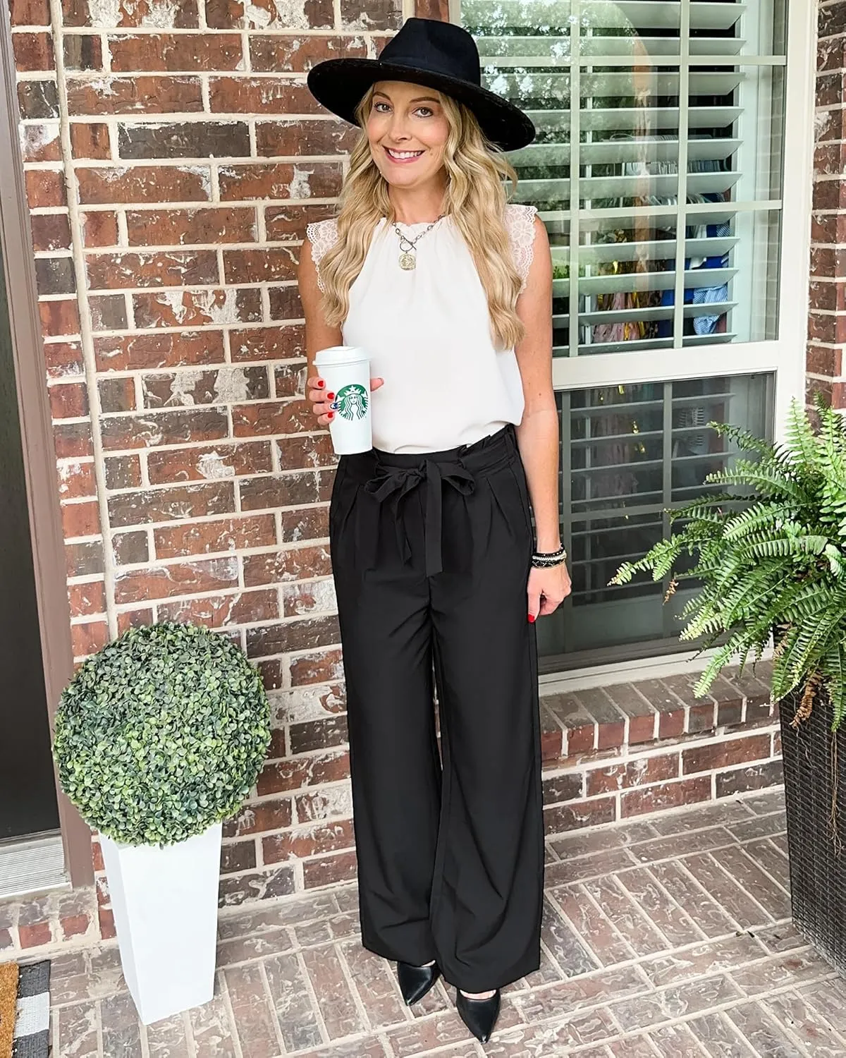 GRAPENT Dress Pants Women High Waisted Wide Leg Work Pants Dressy Casual Trendy Elastic Waist Pleated Belted Trousers