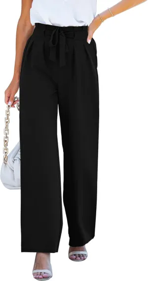 GRAPENT Dress Pants Women High Waisted Wide Leg Work Pants Dressy Casual Trendy Elastic Waist Pleated Belted Trousers