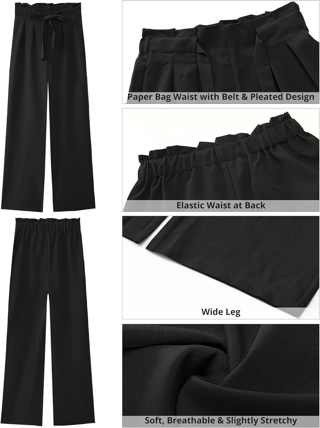 GRAPENT Dress Pants Women High Waisted Wide Leg Work Pants Dressy Casual Trendy Elastic Waist Pleated Belted Trousers