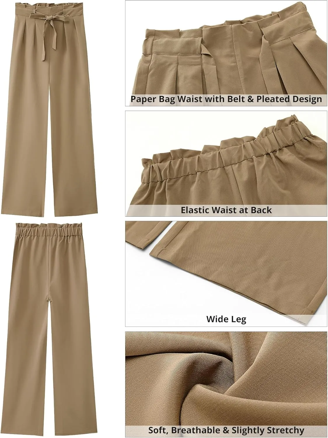 GRAPENT Dress Pants Women High Waisted Wide Leg Work Pants Dressy Casual Trendy Elastic Waist Pleated Belted Trousers