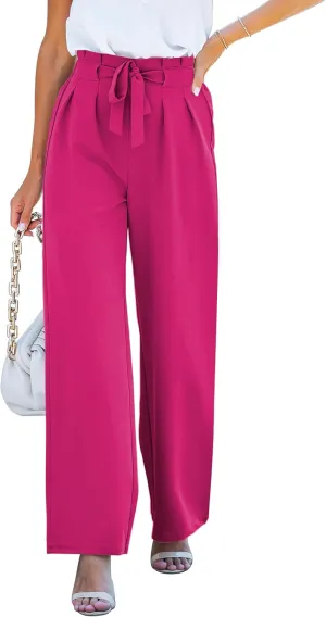 GRAPENT Dress Pants Women High Waisted Wide Leg Work Pants Dressy Casual Trendy Elastic Waist Pleated Belted Trousers