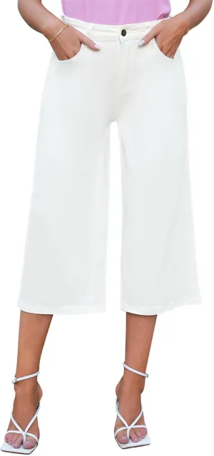 GRAPENT Jean Capris for Women Wide Leg Jeans High Waisted Crop Denim Capri Pants Stretchy Baggy