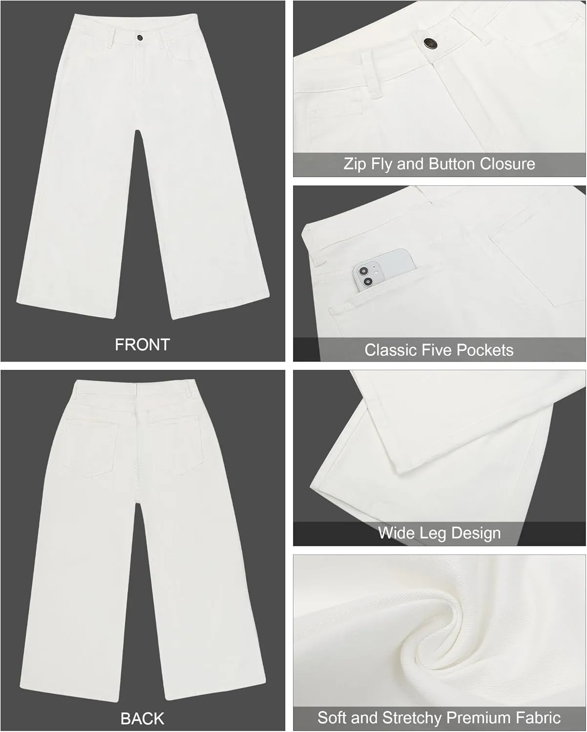 GRAPENT Jean Capris for Women Wide Leg Jeans High Waisted Crop Denim Capri Pants Stretchy Baggy