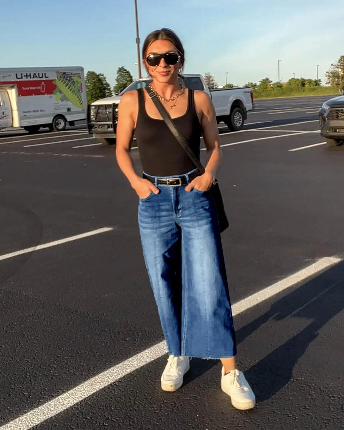 GRAPENT Jean Capris for Women Wide Leg Jeans High Waisted Seamed Front Raw Hem Denim Capri Pants Stretchy