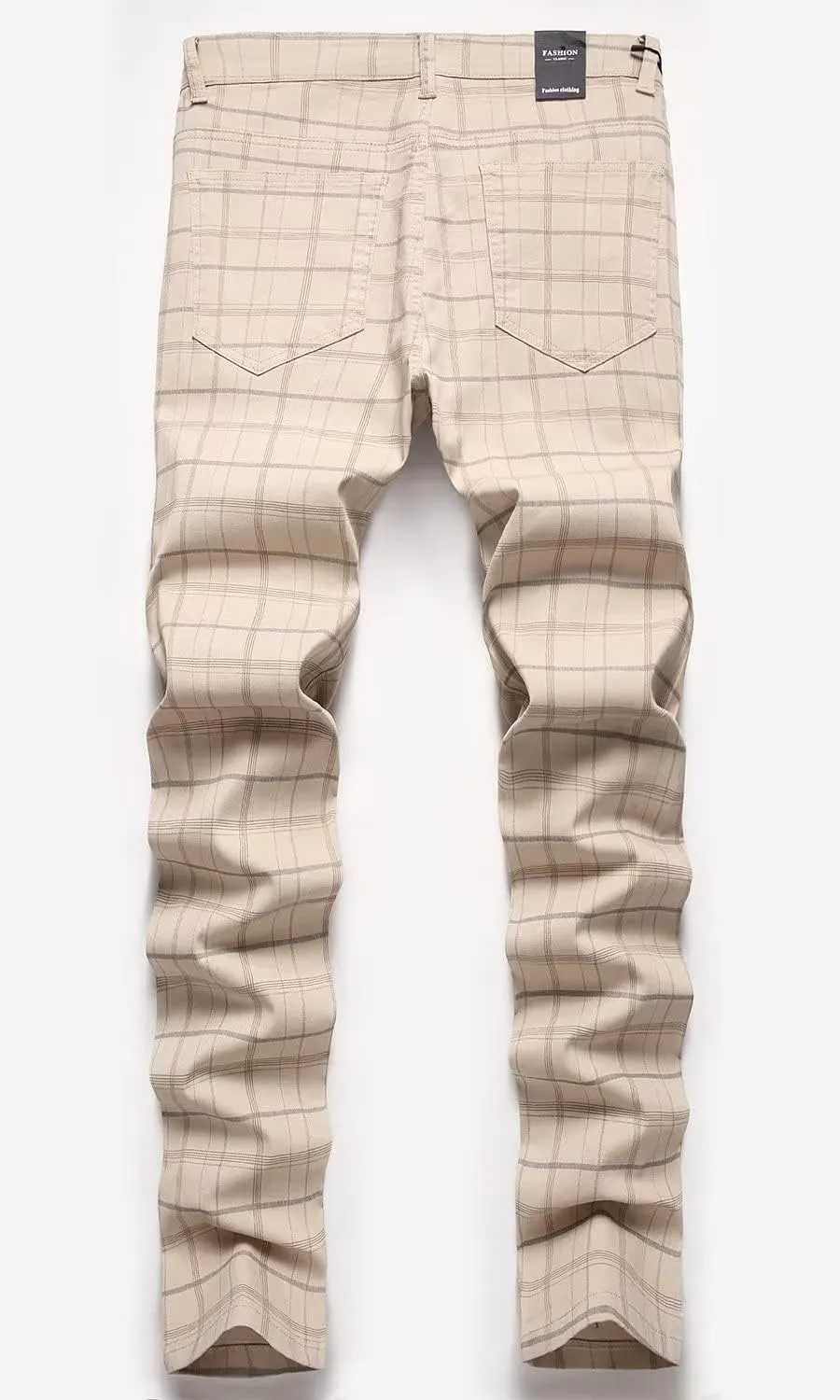 HENGAO Men's Straight Fit Plaid Chino Pants