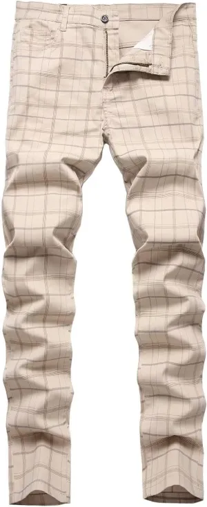 HENGAO Men's Straight Fit Plaid Chino Pants
