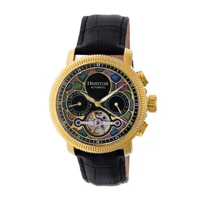 Heritor Automatic Aura Men's Semi-Skeleton Leather-Band Watch