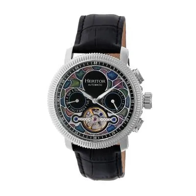 Heritor Automatic Aura Men's Semi-Skeleton Leather-Band Watch