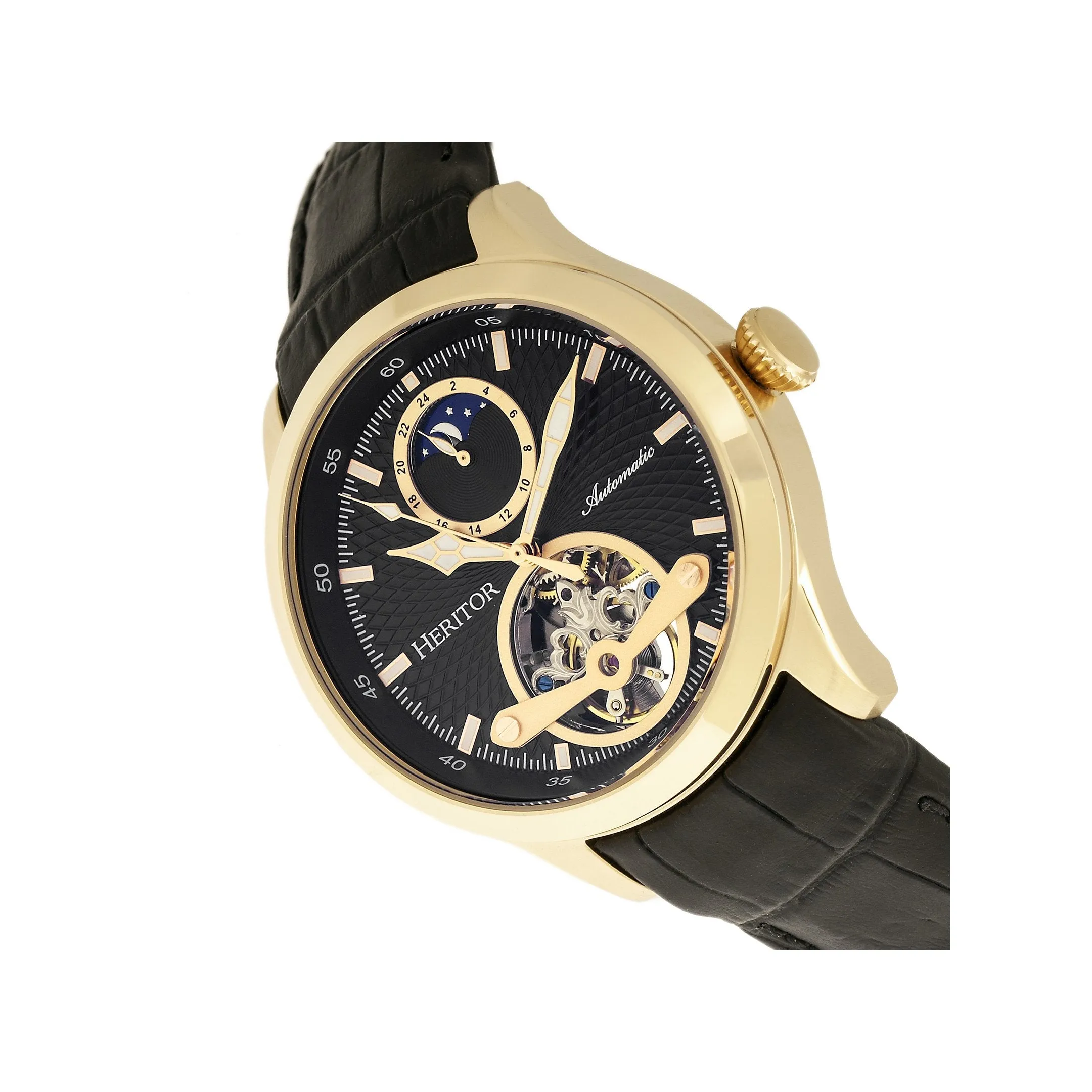 Heritor Automatic Gregory Semi-Skeleton Leather-Band Watch