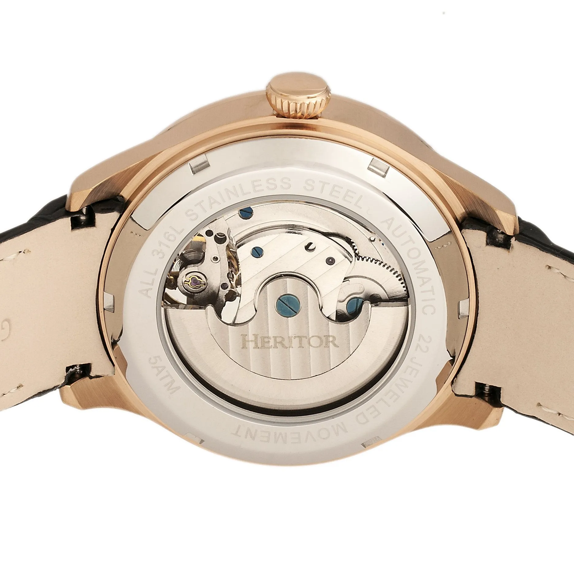 Heritor Automatic Gregory Semi-Skeleton Leather-Band Watch