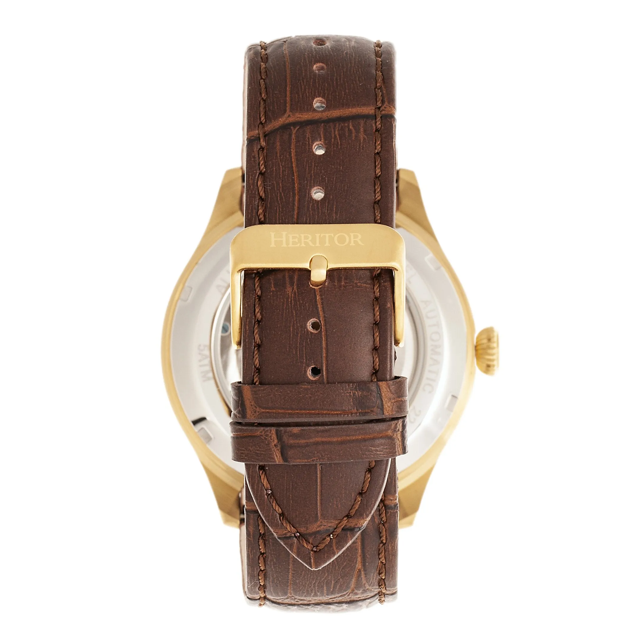 Heritor Automatic Gregory Semi-Skeleton Leather-Band Watch