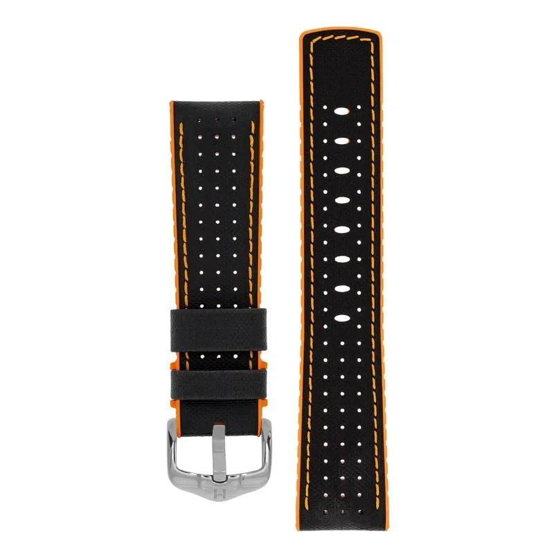 Hirsch ROBBY Sailcloth Effect Performance Watch Strap in BLACK / ORANGE