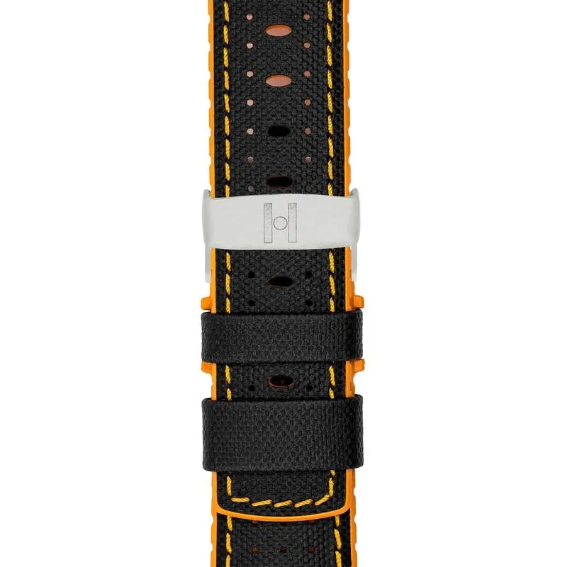 Hirsch ROBBY Sailcloth Effect Performance Watch Strap in BLACK / ORANGE