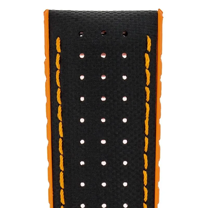 Hirsch ROBBY Sailcloth Effect Performance Watch Strap in BLACK / ORANGE