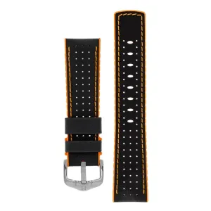 Hirsch ROBBY Sailcloth Effect Performance Watch Strap in BLACK / ORANGE