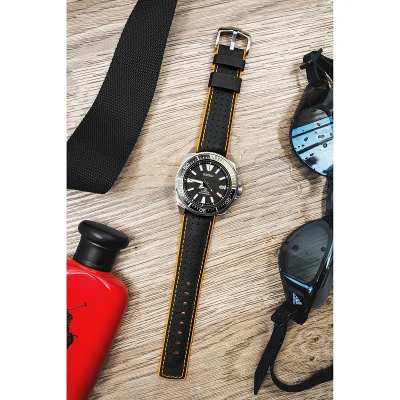 Hirsch ROBBY Sailcloth Effect Performance Watch Strap in BLACK / ORANGE