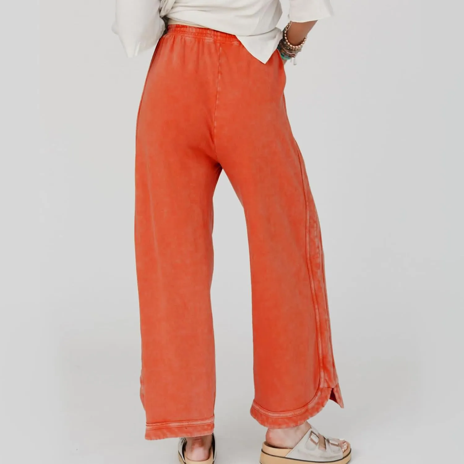 Hixiaohe Women's Casual Wide Leg Sweatpants High Waist Baggy Acid Wash Pants Drawstring Athletic Palazzo Pants with Pockets