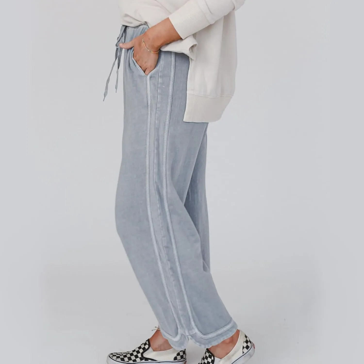 Hixiaohe Women's Casual Wide Leg Sweatpants High Waist Baggy Acid Wash Pants Drawstring Athletic Palazzo Pants with Pockets