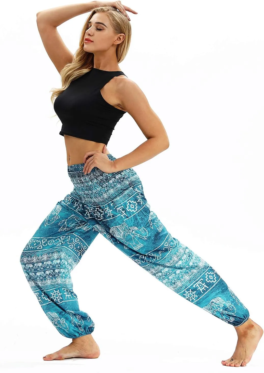 Honeystore Women's Boho Harem Yoga Pants Hippie Tapered Loose Beach Trousers