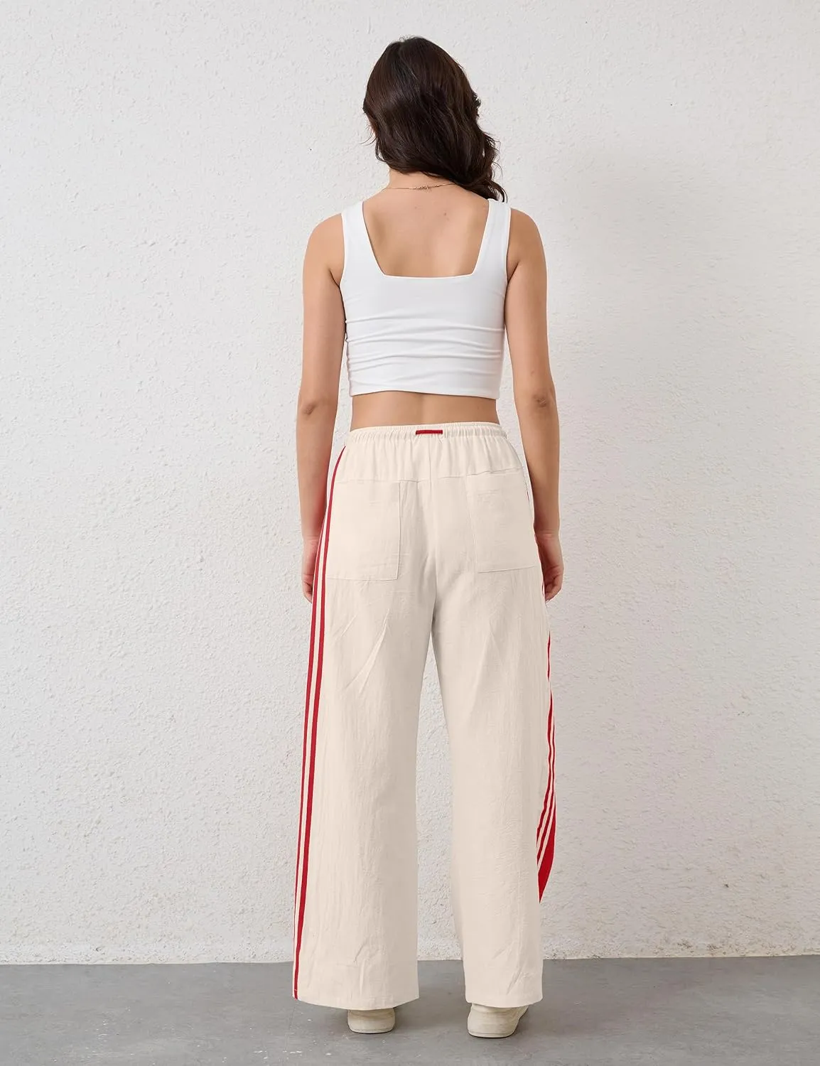 Hudson Canyon Striped Pants for Women Wide Leg Drawstring Waist High Rise Pant Baggy Casual Trousers with Pockets