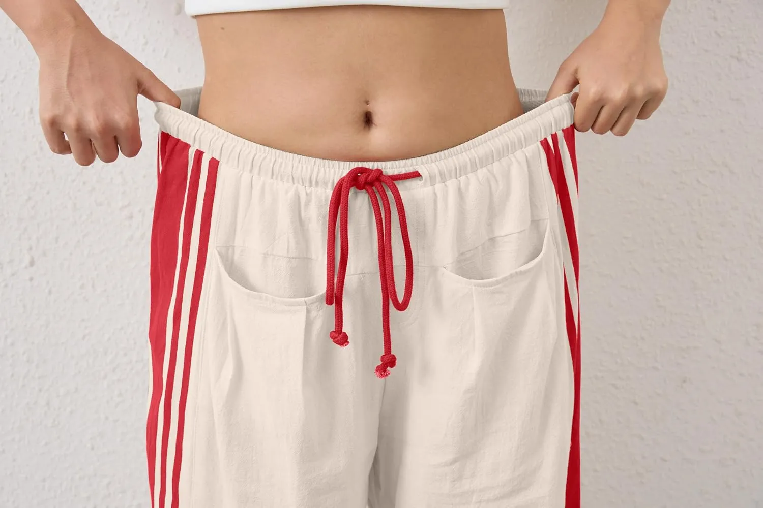 Hudson Canyon Striped Pants for Women Wide Leg Drawstring Waist High Rise Pant Baggy Casual Trousers with Pockets