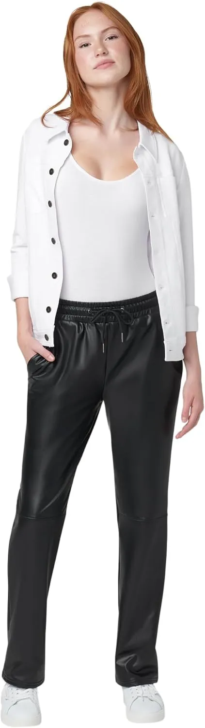 HUE Women's High Rise Faux Leather Straight Leg Pants