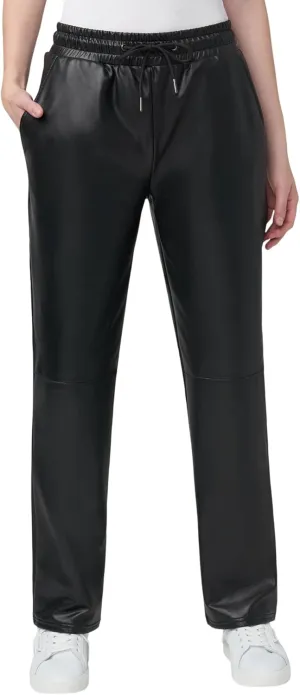 HUE Women's High Rise Faux Leather Straight Leg Pants