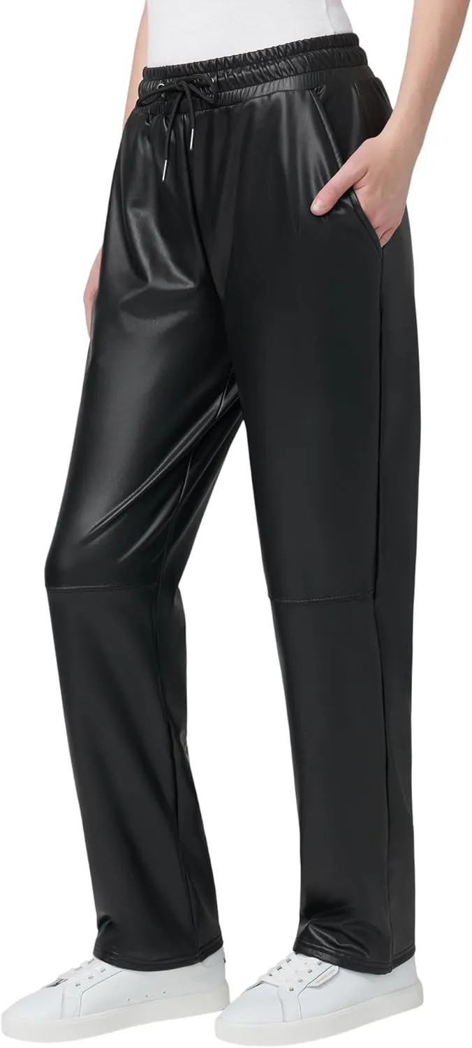 HUE Women's High Rise Faux Leather Straight Leg Pants