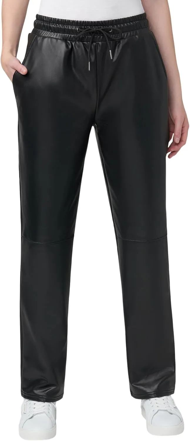 HUE Women's High Rise Faux Leather Straight Leg Pants