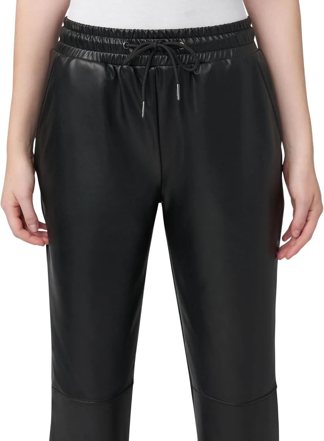 HUE Women's High Rise Faux Leather Straight Leg Pants
