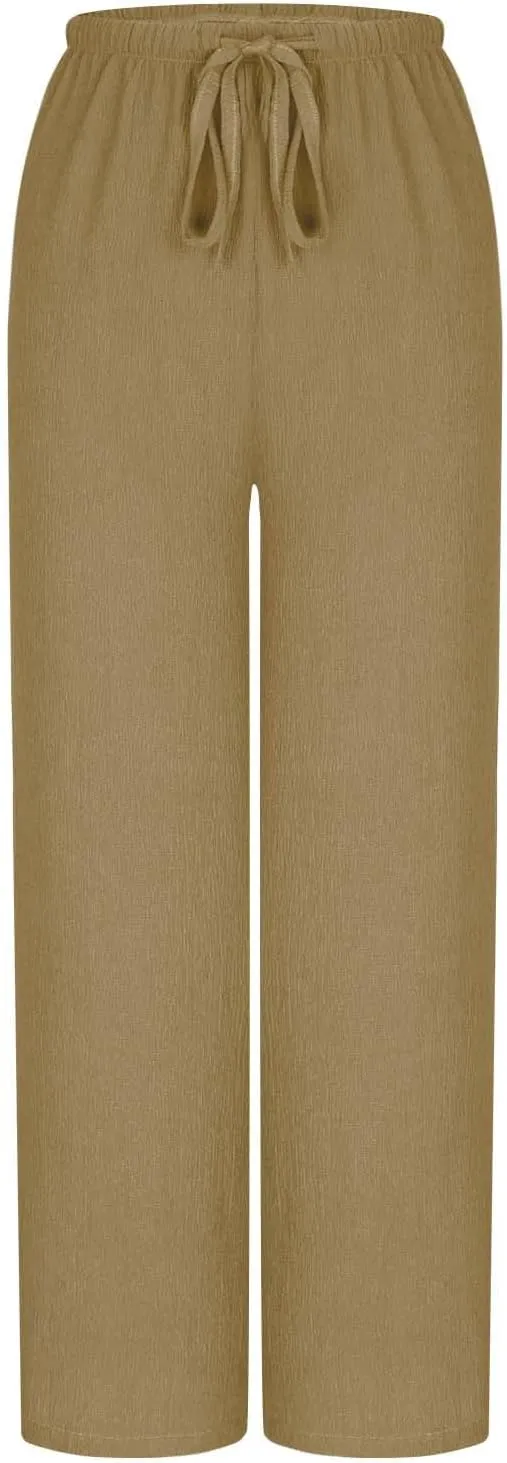 Hvyesh Casual Palazzo Pants for Women Baggy Wide Leg Summer Long Womens Trousers High Waisted Drawstring